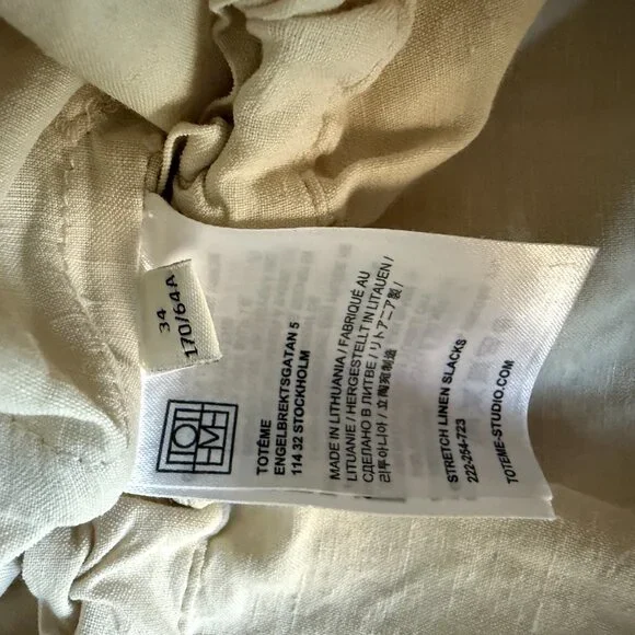 TOTEME Stretch Linen Wide-Leg Slacks Trousers in Cava Beige Size EU 34 US 2